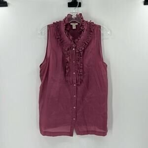 J. Crew Ruffled Sleeveless Button-Down Blouse in Dusty Rose